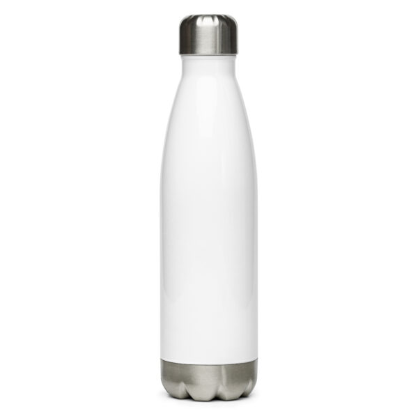 A white water bottle with a silver top.