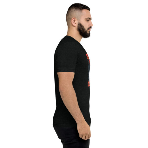 A man with a beard is wearing a black shirt