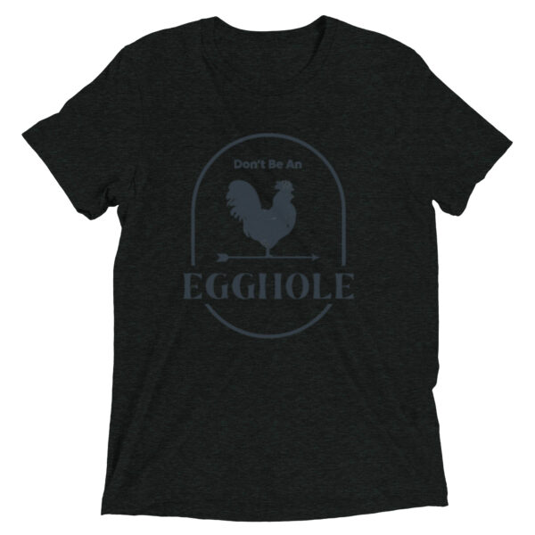 A black t-shirt with an egg hole logo on it.