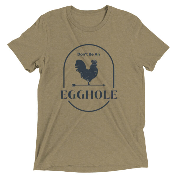 A tan t-shirt with an egg hole logo.