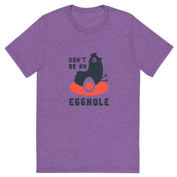 A purple t-shirt with an image of a black bear.