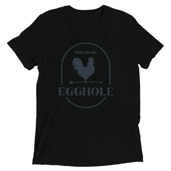 A black t-shirt with an egg hole logo.