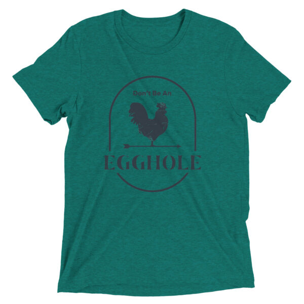 A green t-shirt with an image of a rooster.