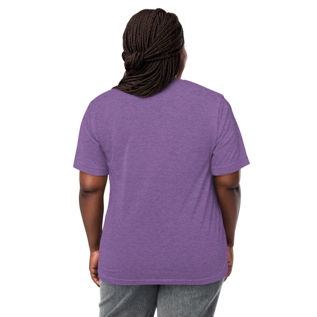Person in a purple t-shirt facing away from the camera.